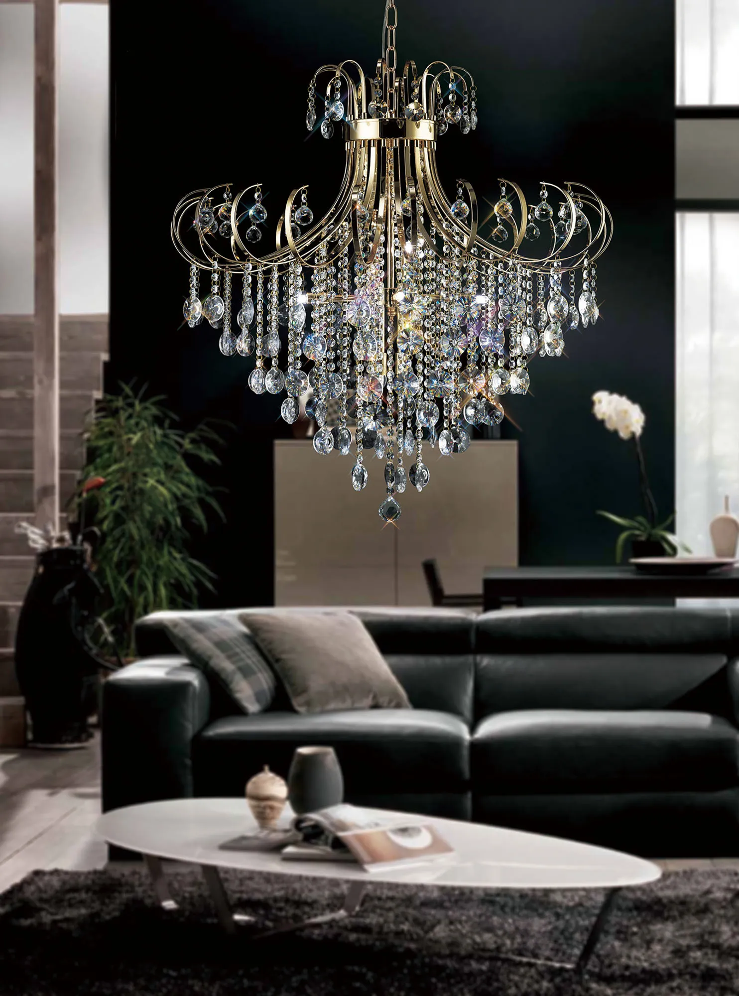 Rosina French Gold Crystal Ceiling Lights Diyas Multi Arm Crystal Fittings